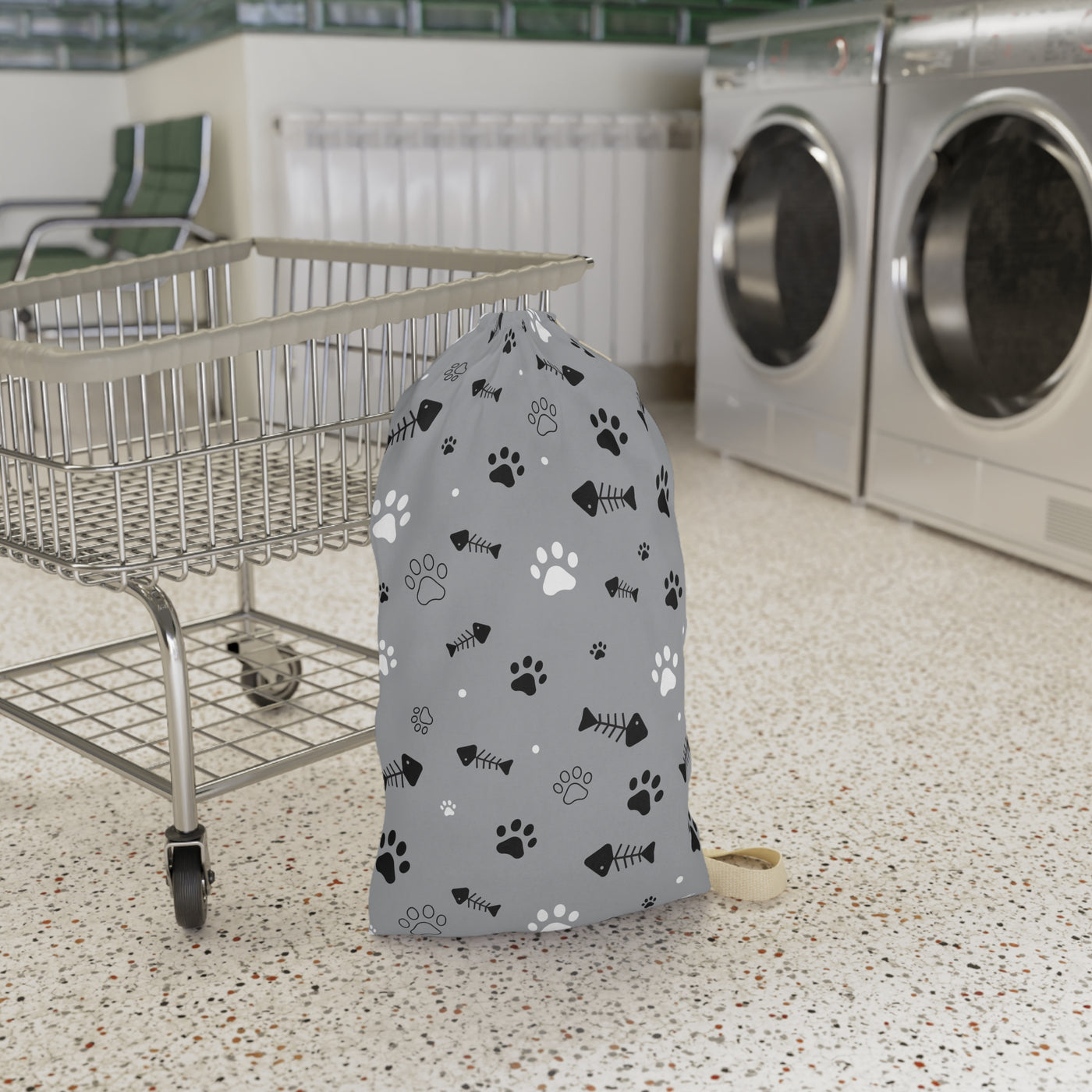 Pet-Themed Laundry Bag: Paws & Fish Design, Cute Laundry Bag, Dog Lover Gift, Cat Owner Accessory, Cozy Home Organizer