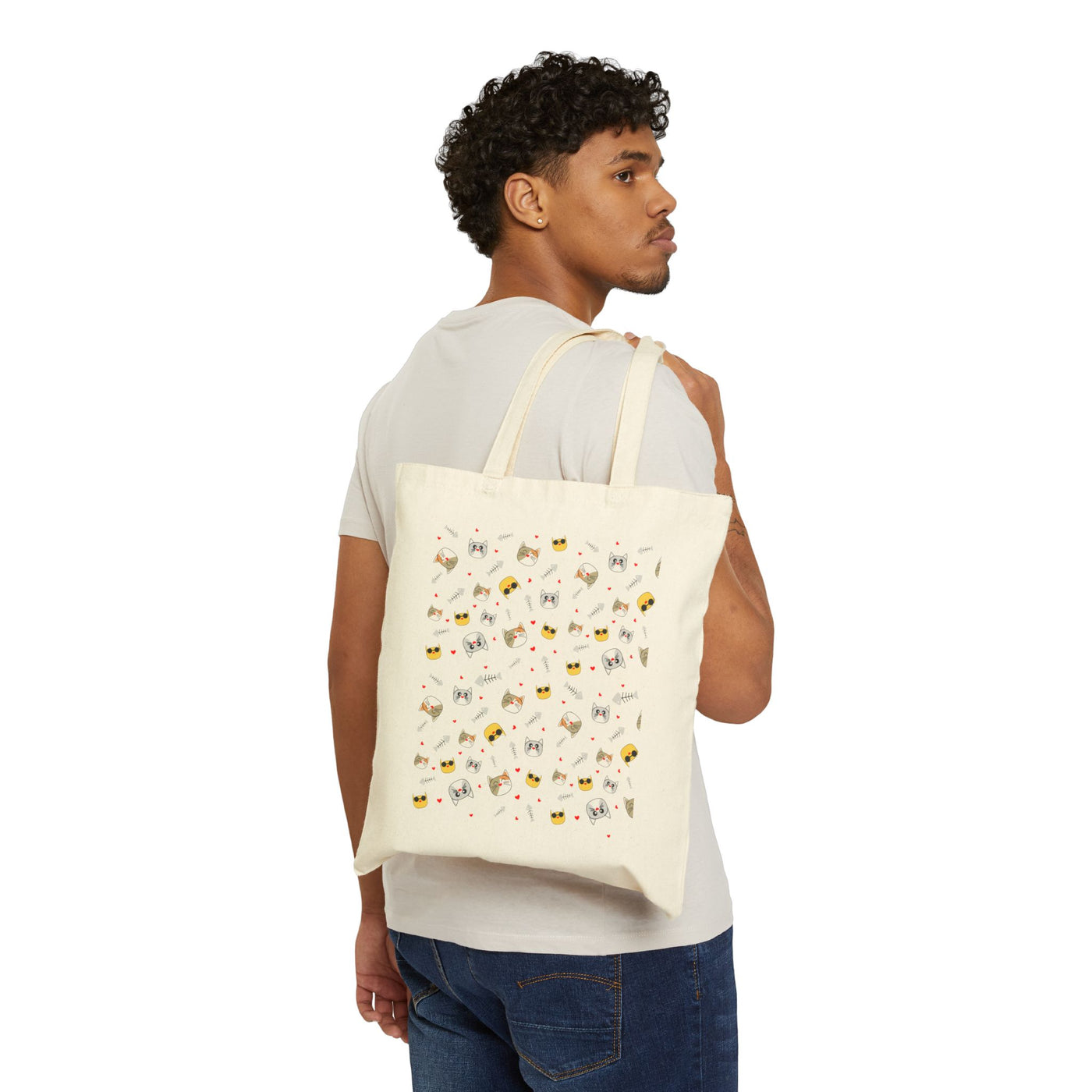 Cute Cat Pattern Cotton Canvas Tote Bag - Eco-Friendly, Reusable Shopping Bag for Cat Lovers