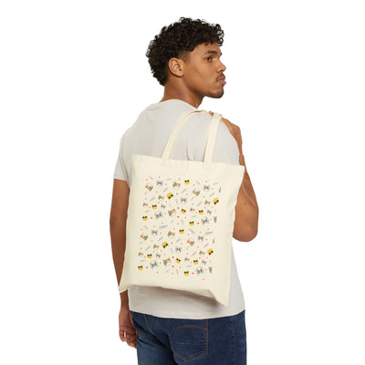 Cute Cat Pattern Cotton Canvas Tote Bag - Eco-Friendly, Reusable Shopping Bag for Cat Lovers