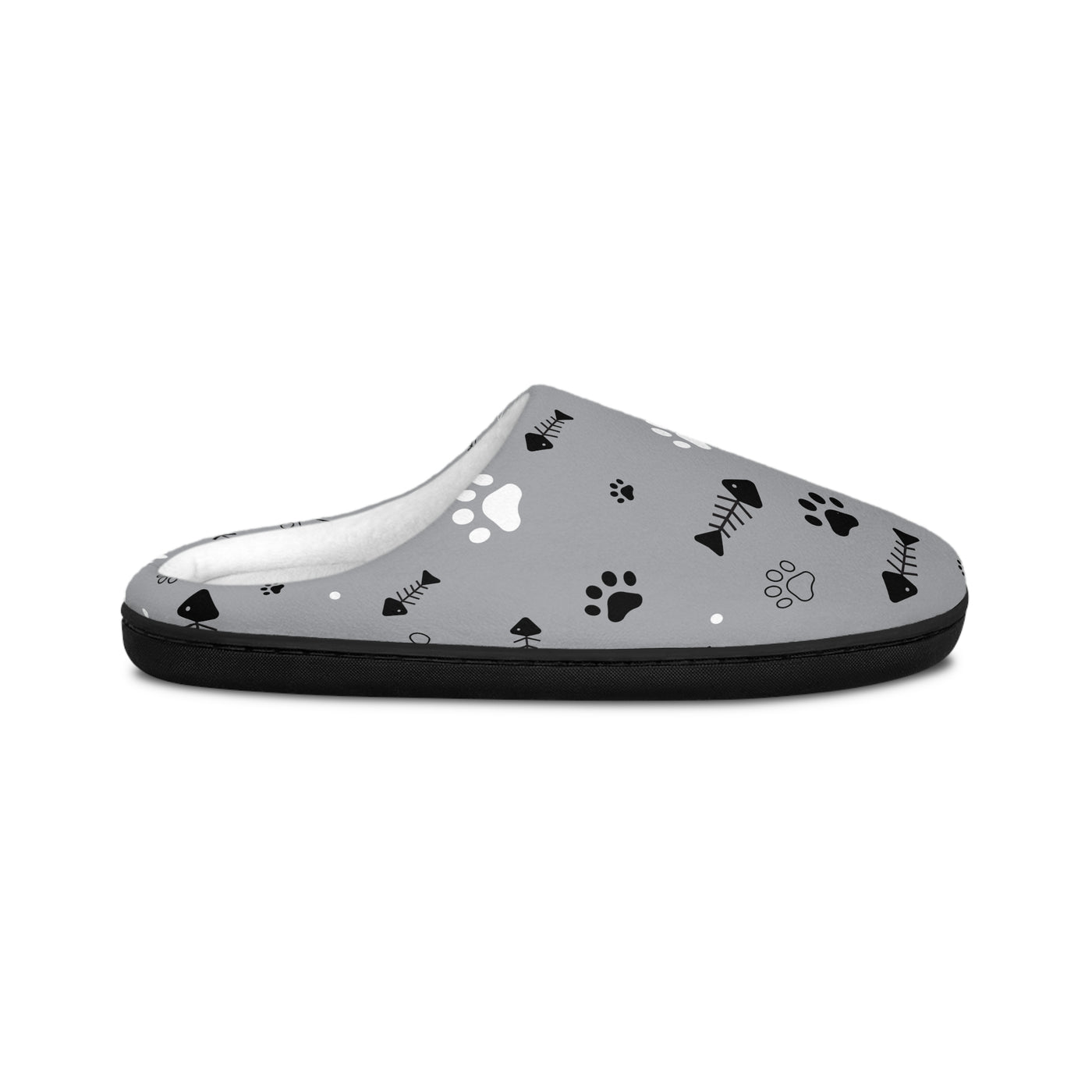 Cozy Cat Lover Indoor Slippers with Paw and Fish Print