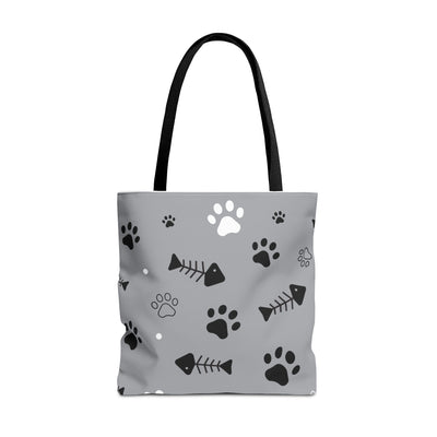 Cute Pet-Themed Tote Bag with Paws and Fish Design