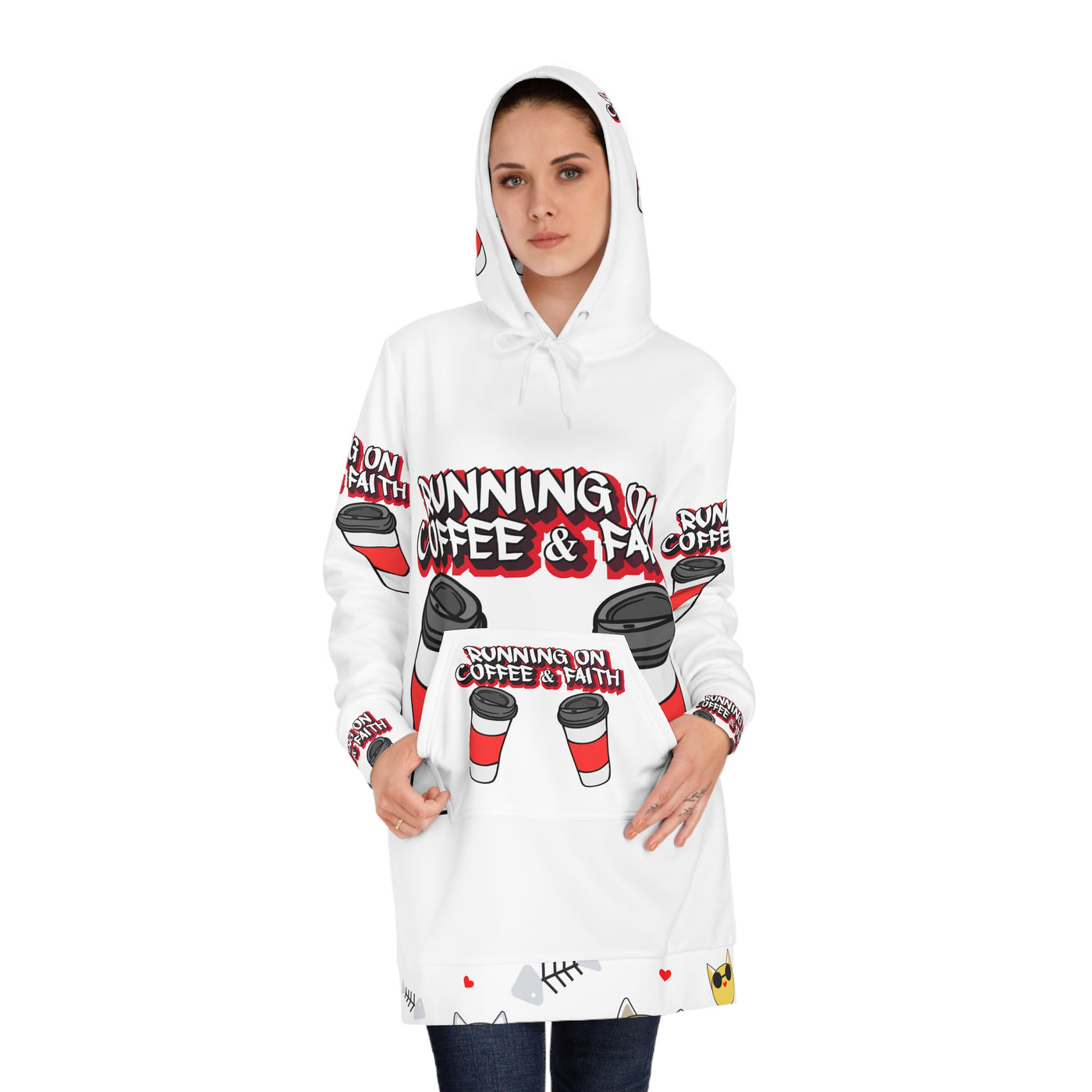 Running on Coffee & Faith Women's Hoodie Dress – Cozy and Inspirational Fashion for Coffee Lovers