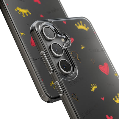 Inspirational Clear Phone Case with Hearts and Crowns