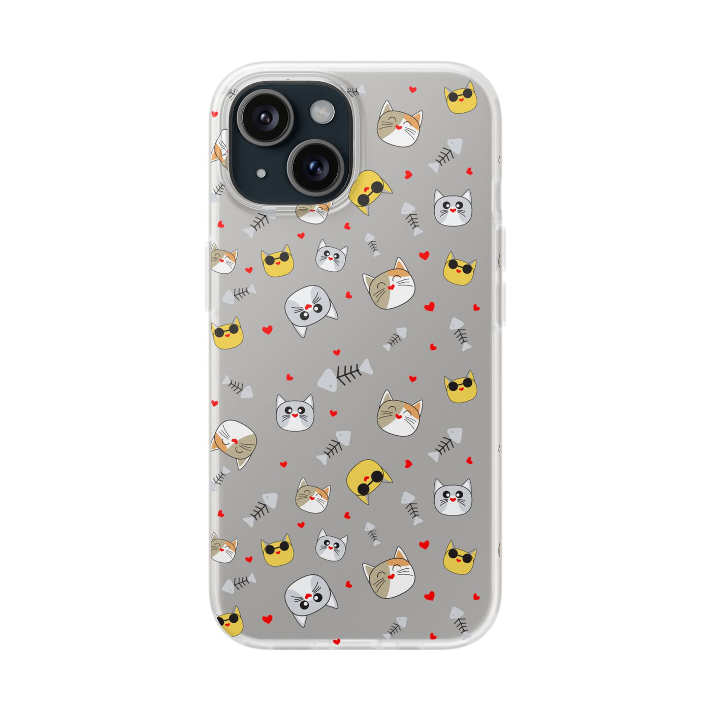 Cute Cat Flexi Phone Case - Adorable Kittens with Hearts and Sunglasses