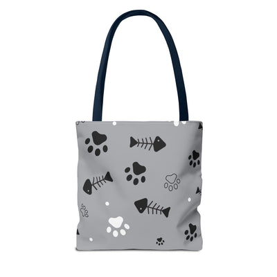Cute Pet-Themed Tote Bag with Paws and Fish Design