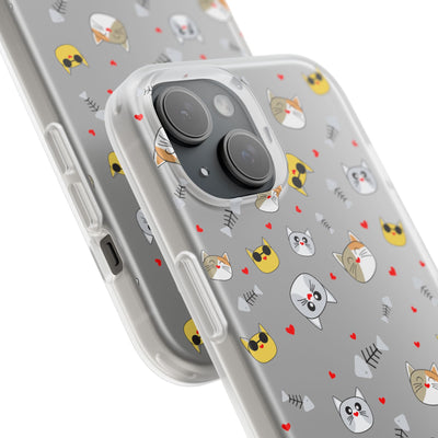 Cute Cat Flexi Phone Case - Adorable Kittens with Hearts and Sunglasses