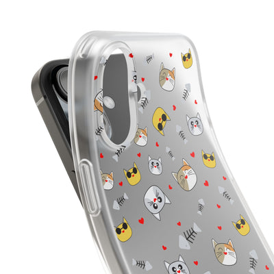 Cute Cat Flexi Phone Case - Adorable Kittens with Hearts and Sunglasses