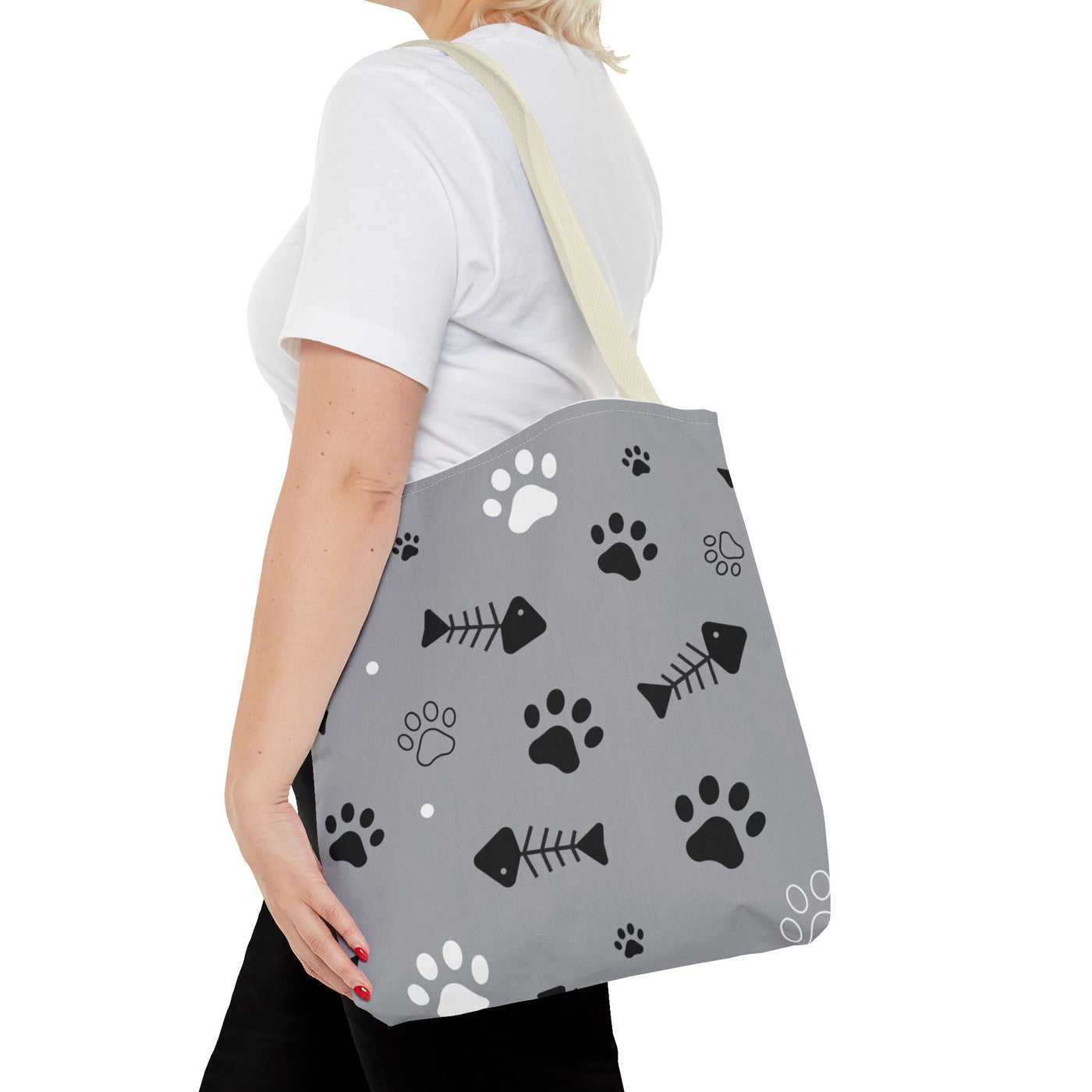 Cute Pet-Themed Tote Bag with Paws and Fish Design