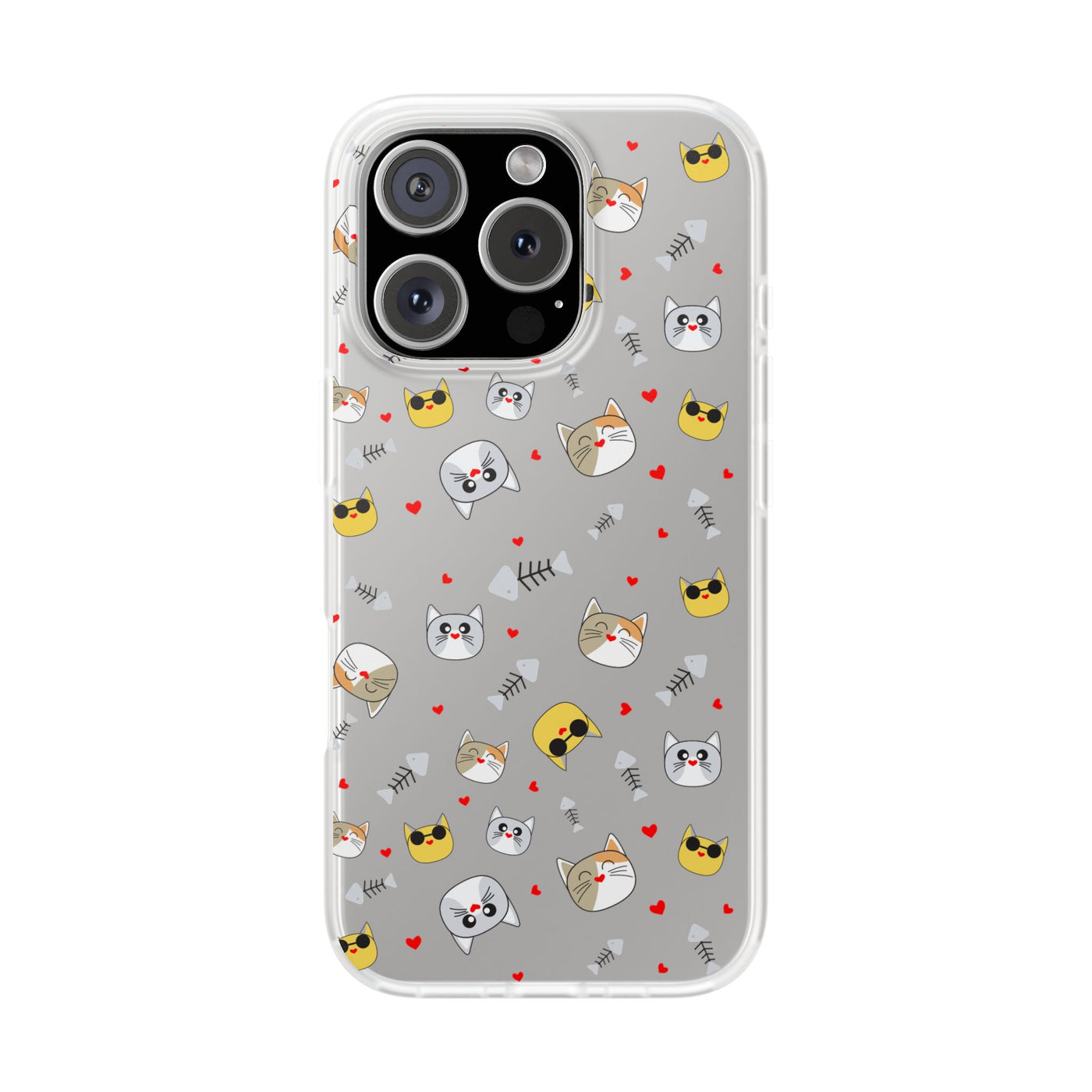 Cute Cat Flexi Phone Case - Adorable Kittens with Hearts and Sunglasses