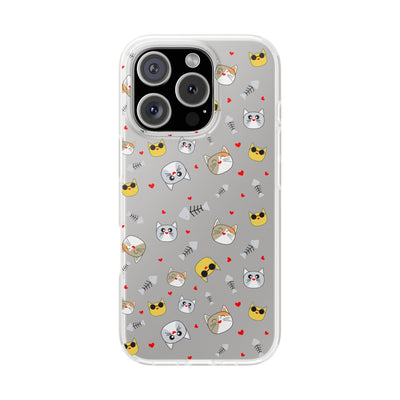 Cute Cat Flexi Phone Case - Adorable Kittens with Hearts and Sunglasses
