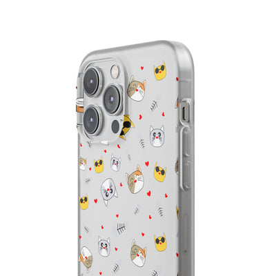 Cute Cat Flexi Phone Case - Adorable Kittens with Hearts and Sunglasses