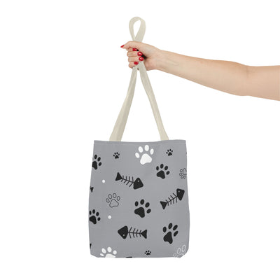 Cute Pet-Themed Tote Bag with Paws and Fish Design