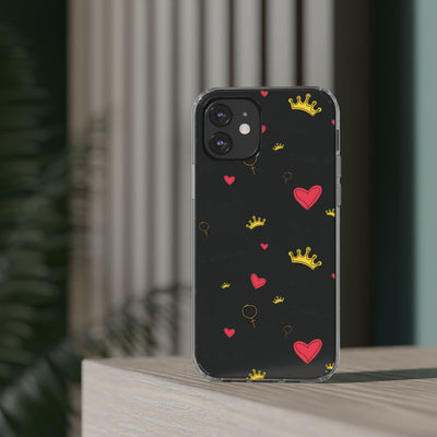 Inspirational Clear Phone Case with Hearts and Crowns