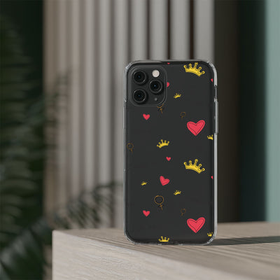 Inspirational Clear Phone Case with Hearts and Crowns