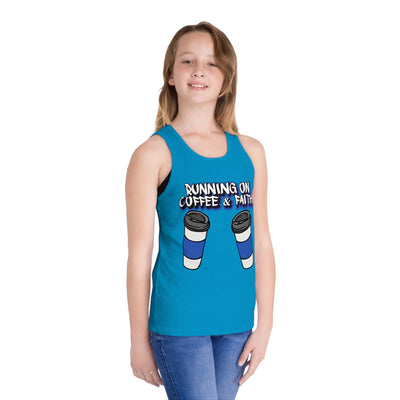 Kids' Coffee & Faith Jersey Tank Top, Cute Summer Tee, Back-to-School Shirt, Birthday Gift, Faith-Inspired Kids Clothing