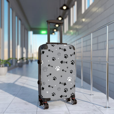 Fun Pet-Themed Suitcase - Cute Paw Prints & Fish Design for Animal Lovers