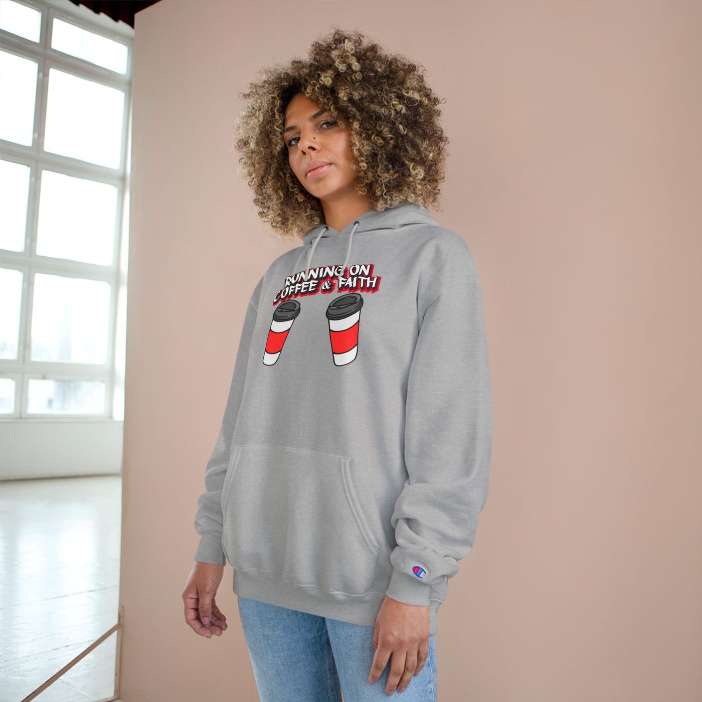 Running on Coffee & Faith Hoodie - Cozy Champion Sweatshirt for Coffee Lovers