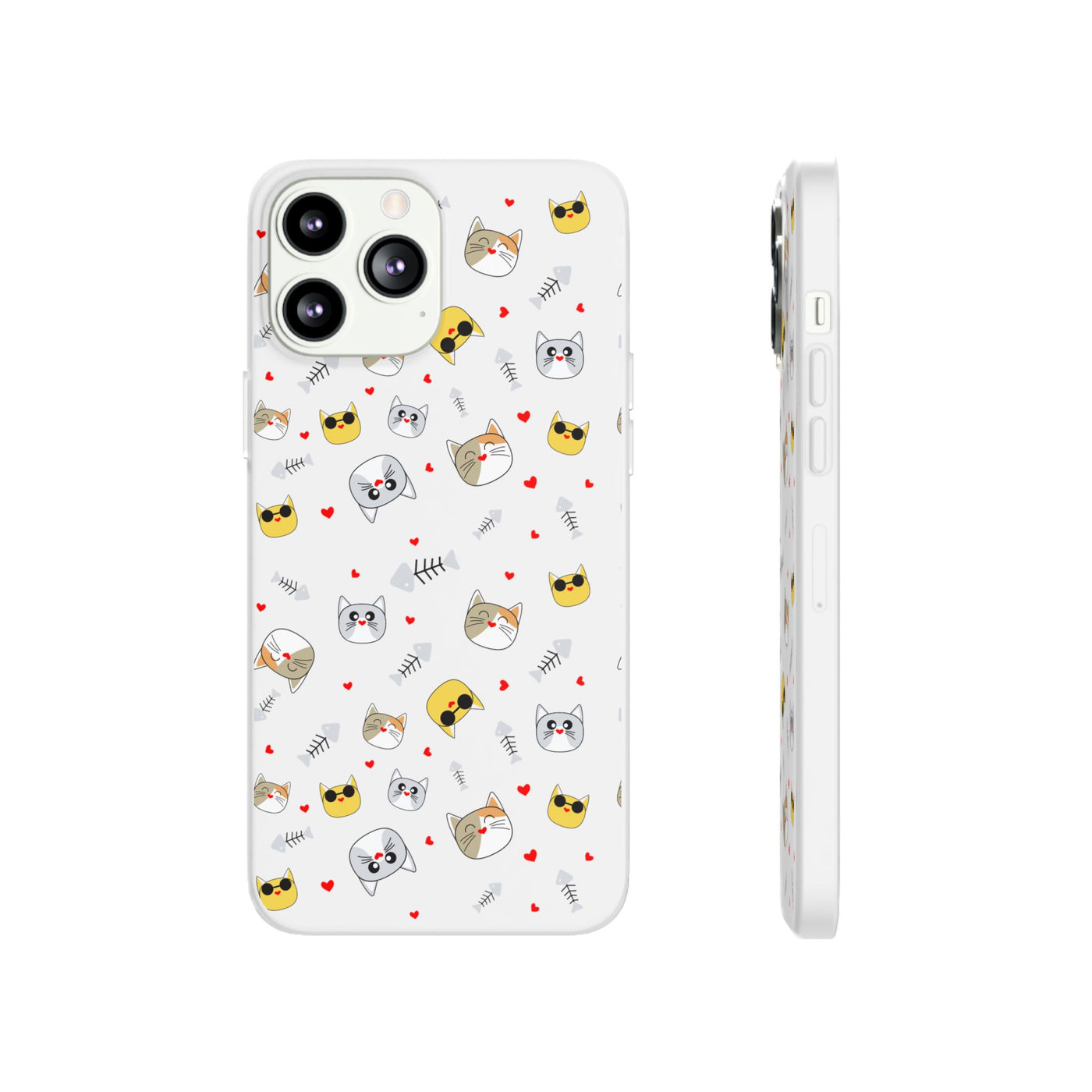 Cute Cat Flexi Phone Case - Adorable Kittens with Hearts and Sunglasses