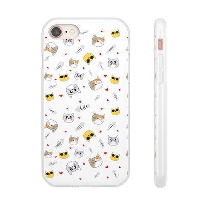 Cute Cat Flexi Phone Case - Adorable Kittens with Hearts and Sunglasses