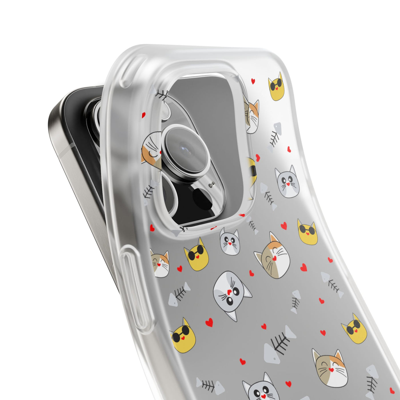 Cute Cat Flexi Phone Case - Adorable Kittens with Hearts and Sunglasses
