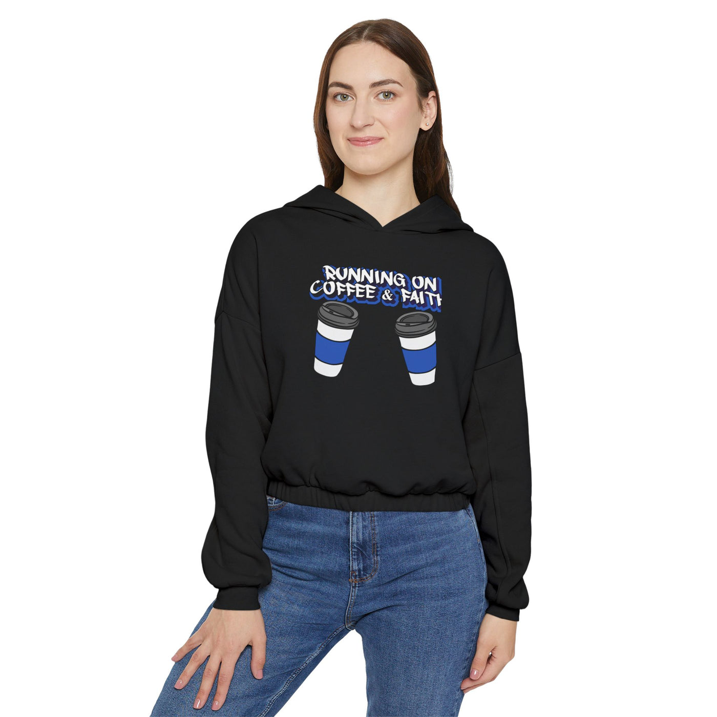 Running on Coffee & Faith Women's Hoodie - Cozy Cinched Bottom Sweatshirt