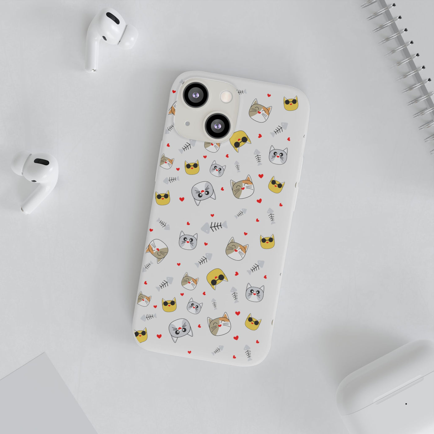 Cute Cat Flexi Phone Case - Adorable Kittens with Hearts and Sunglasses