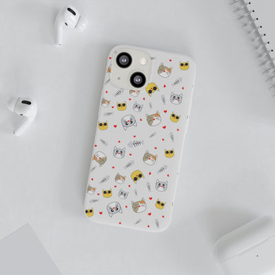 Cute Cat Flexi Phone Case - Adorable Kittens with Hearts and Sunglasses