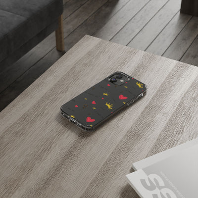 Inspirational Clear Phone Case with Hearts and Crowns
