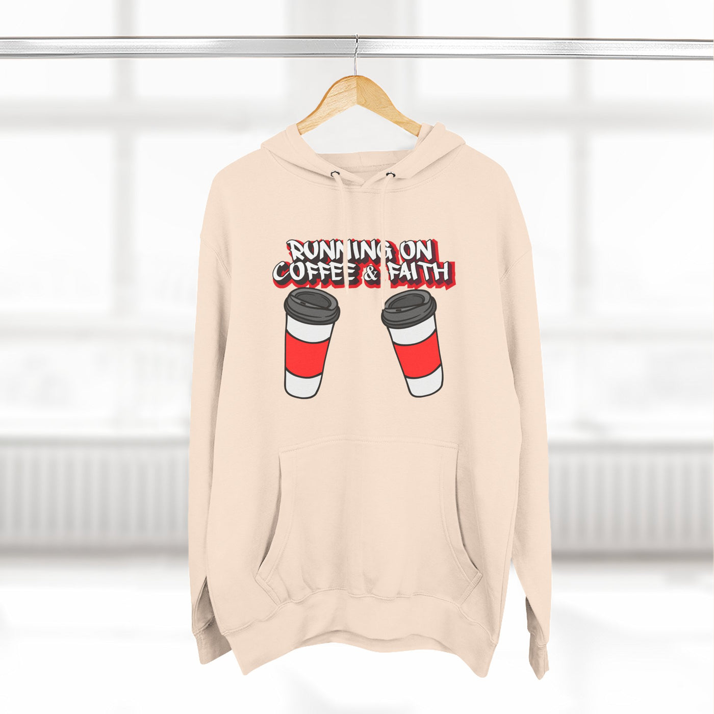 Running on Coffee & Faith Fleece Hoodie - Cozy Pullover for Coffee Lovers