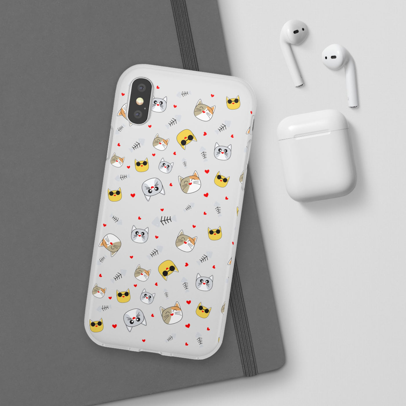 Cute Cat Flexi Phone Case - Adorable Kittens with Hearts and Sunglasses