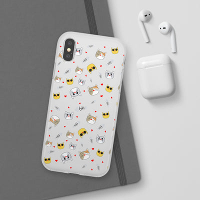 Cute Cat Flexi Phone Case - Adorable Kittens with Hearts and Sunglasses