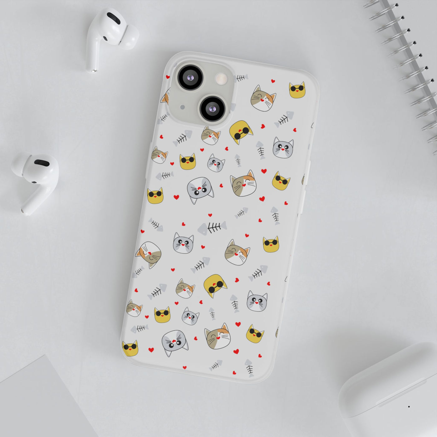 Cute Cat Flexi Phone Case - Adorable Kittens with Hearts and Sunglasses
