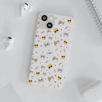 Cute Cat Flexi Phone Case - Adorable Kittens with Hearts and Sunglasses