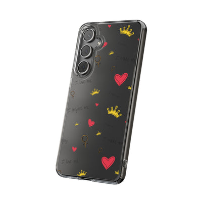 Inspirational Clear Phone Case with Hearts and Crowns