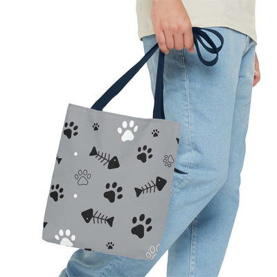 Cute Pet-Themed Tote Bag with Paws and Fish Design