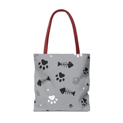 Cute Pet-Themed Tote Bag with Paws and Fish Design