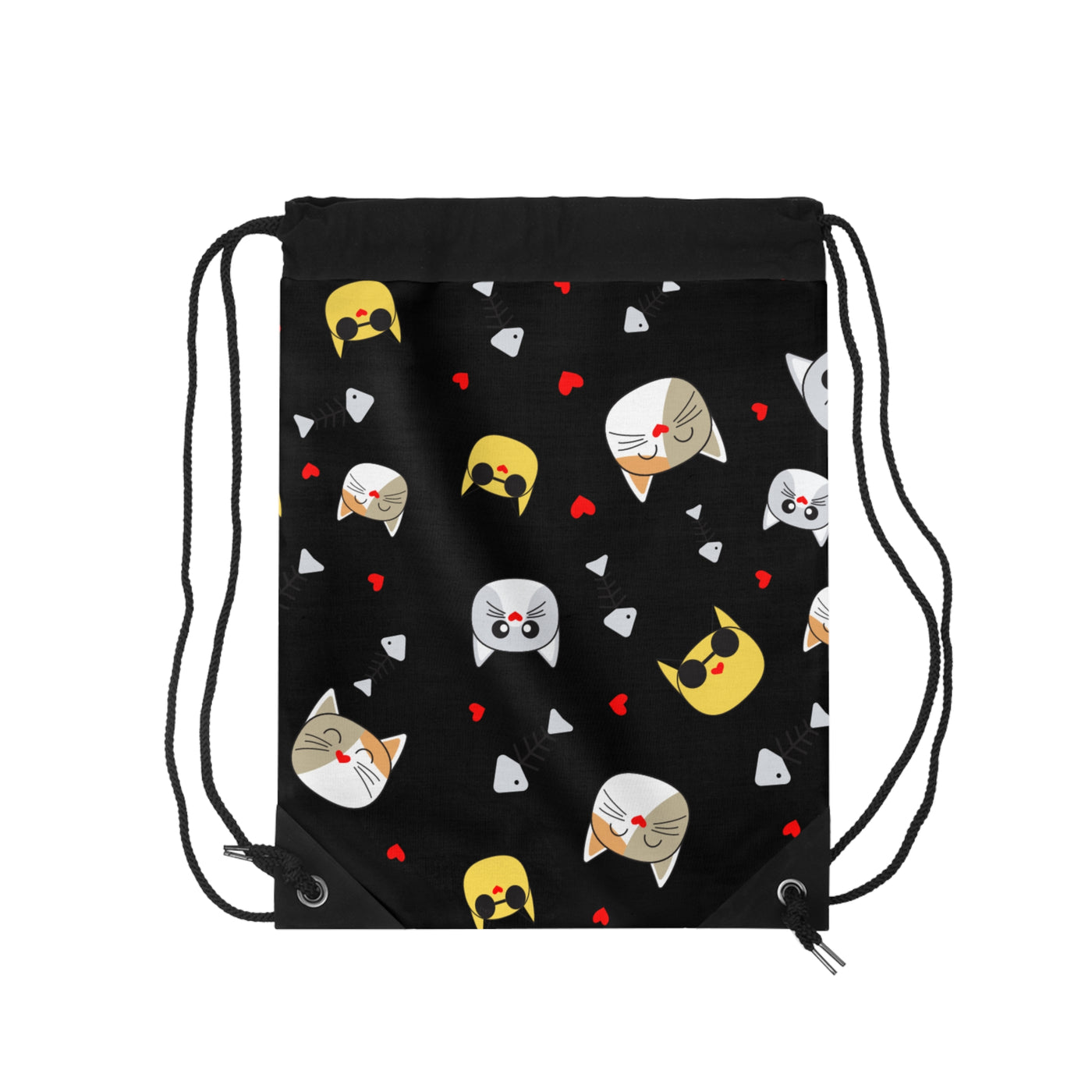 Adorable Cat-Themed Drawstring Bag with Hearts