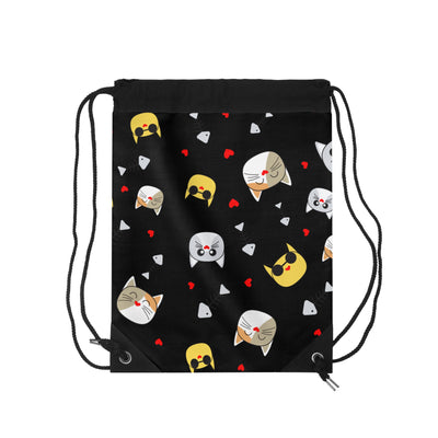 Adorable Cat-Themed Drawstring Bag with Hearts