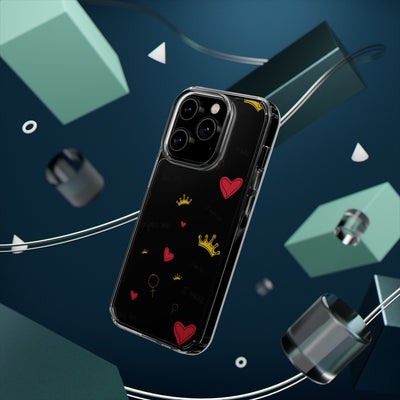 Inspirational Clear Phone Case with Hearts and Crowns