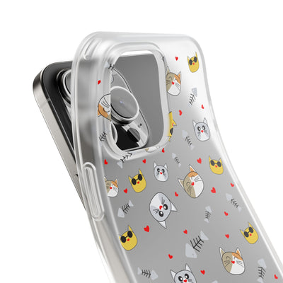 Cute Cat Flexi Phone Case - Adorable Kittens with Hearts and Sunglasses
