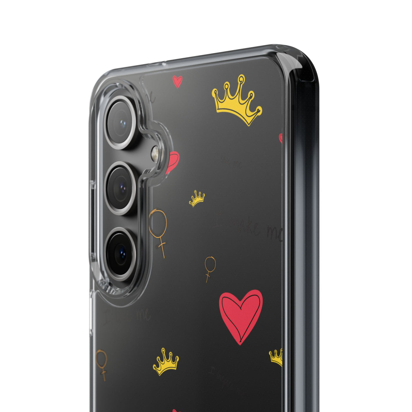 Inspirational Clear Phone Case with Hearts and Crowns