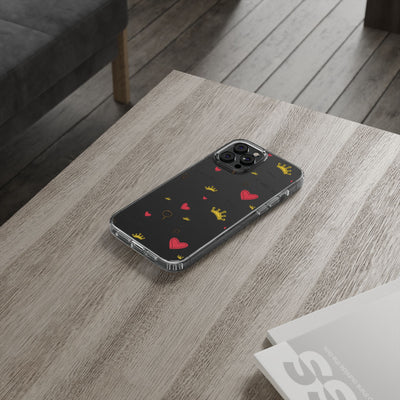 Inspirational Clear Phone Case with Hearts and Crowns