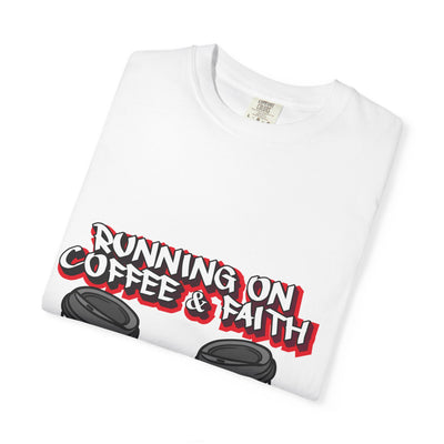 Running on Coffee & Faith T-Shirt, Unisex Tee, Gift for Coffee Lovers, Christian Apparel, Casual Everyday Wear, Motivational Shirt