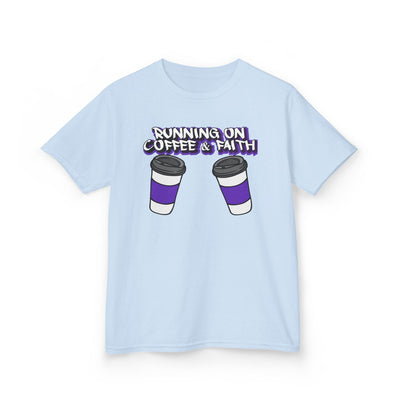 Kids 'Running on Coffee & Faith' Tee - Fun Cotton Shirt for Future Leaders
