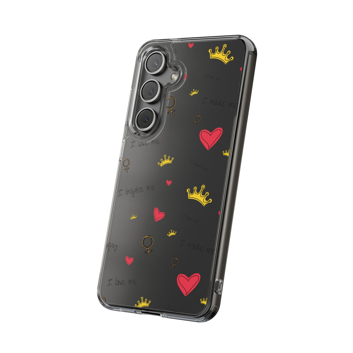 Inspirational Clear Phone Case with Hearts and Crowns
