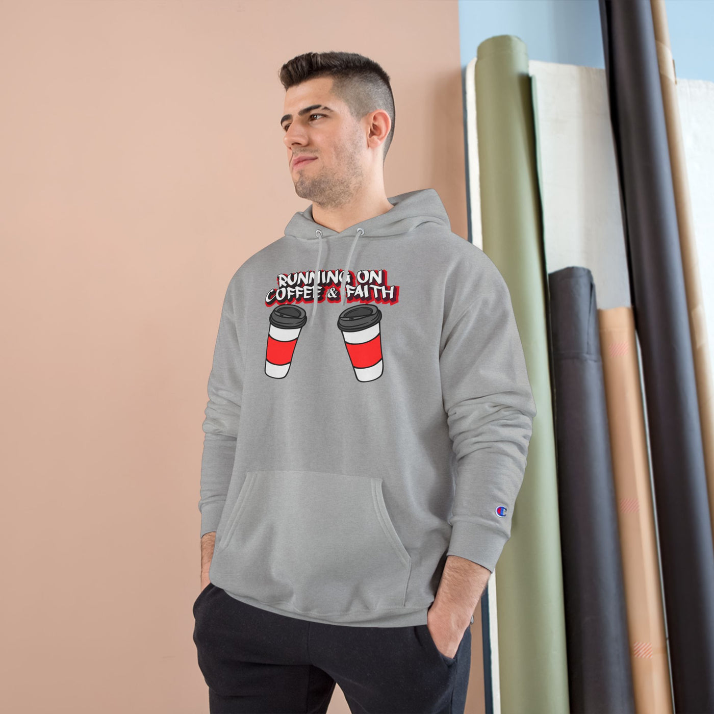 Running on Coffee & Faith Hoodie - Cozy Champion Sweatshirt for Coffee Lovers