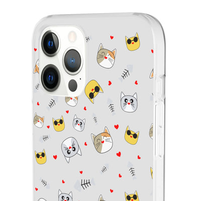 Cute Cat Flexi Phone Case - Adorable Kittens with Hearts and Sunglasses