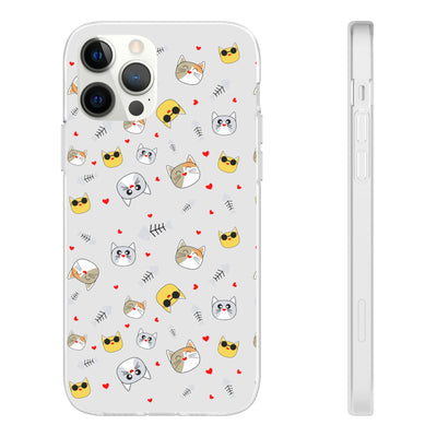 Cute Cat Flexi Phone Case - Adorable Kittens with Hearts and Sunglasses