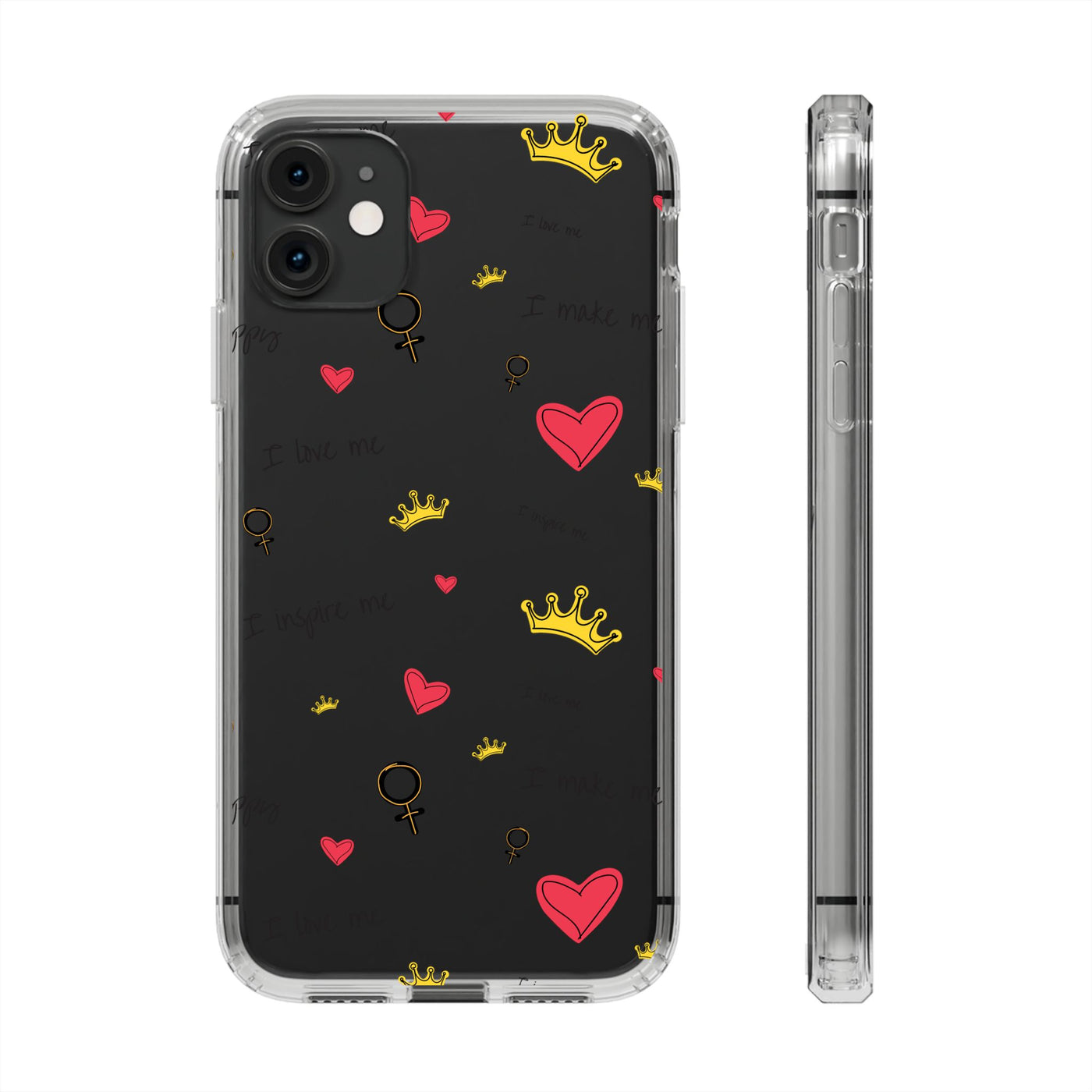 Inspirational Clear Phone Case with Hearts and Crowns