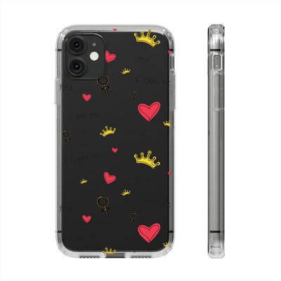 Inspirational Clear Phone Case with Hearts and Crowns